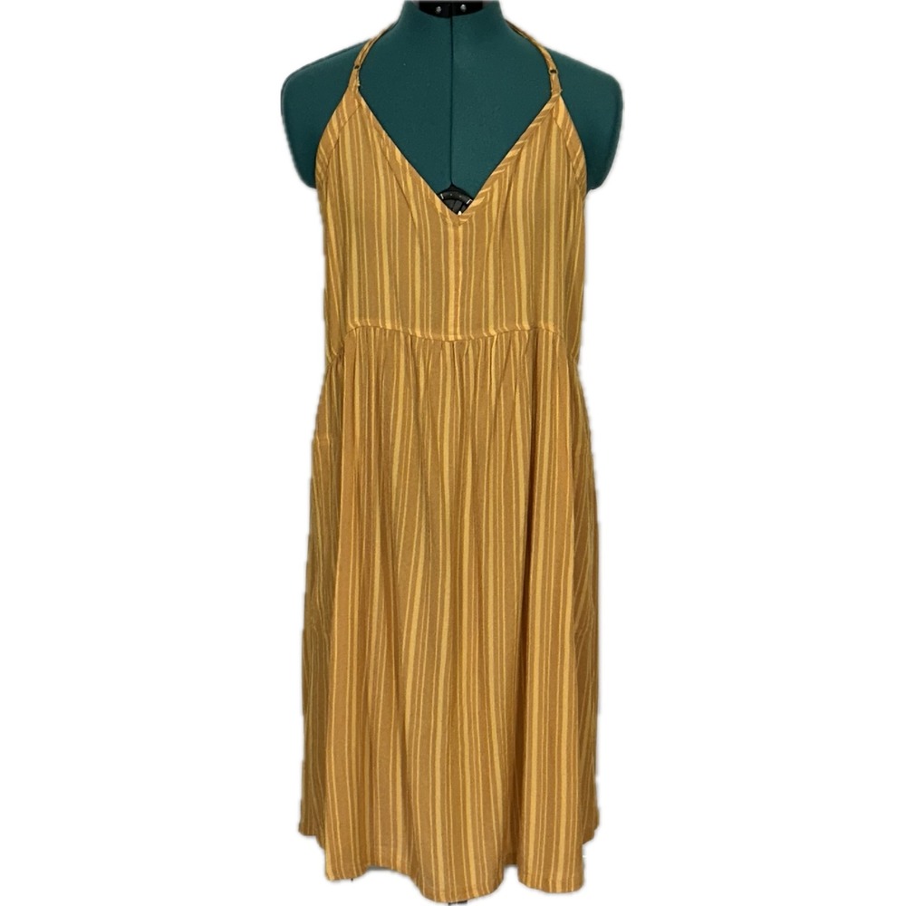 prAna Fernie Dress Striped Halter V-Neck Small Deep Solstice Yellow Boho Summer
